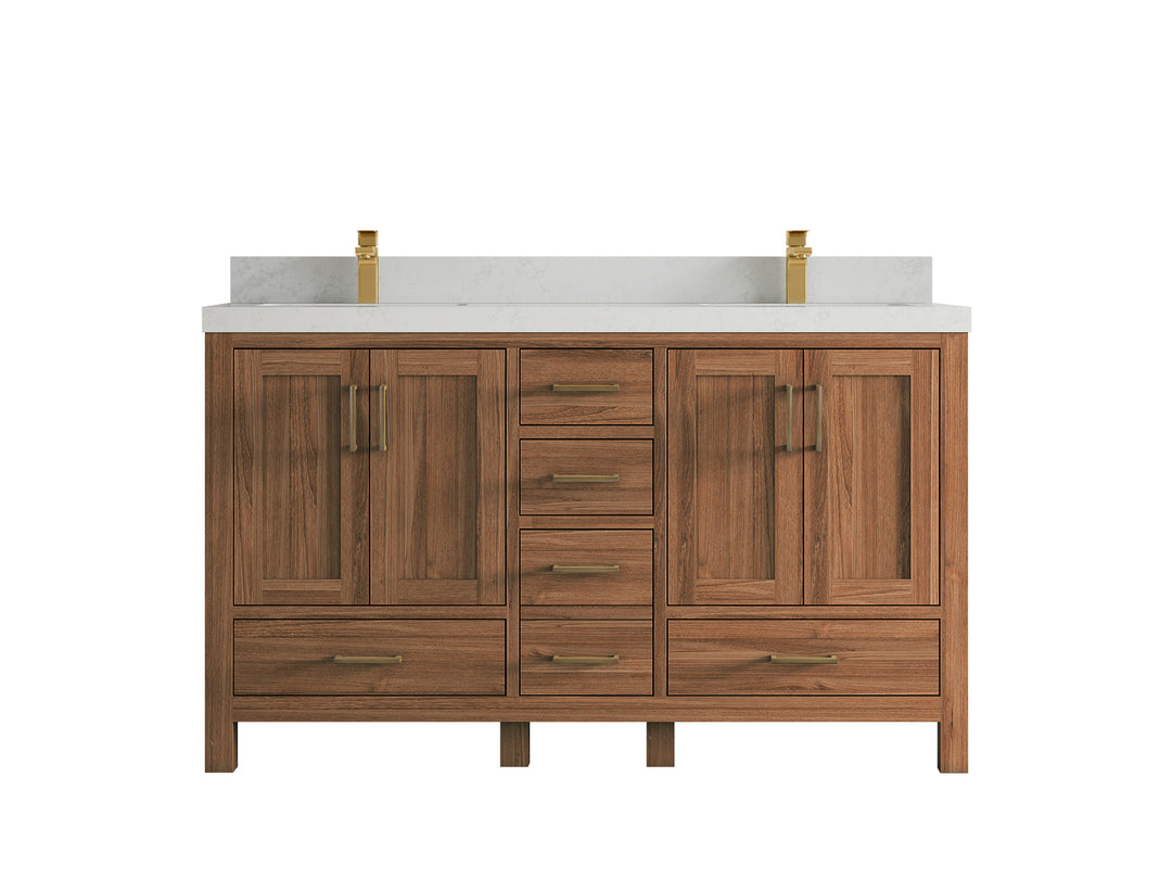 Malibu Teak Wood 60 in. W x 22 in. D Double Sink Bathroom Vanity