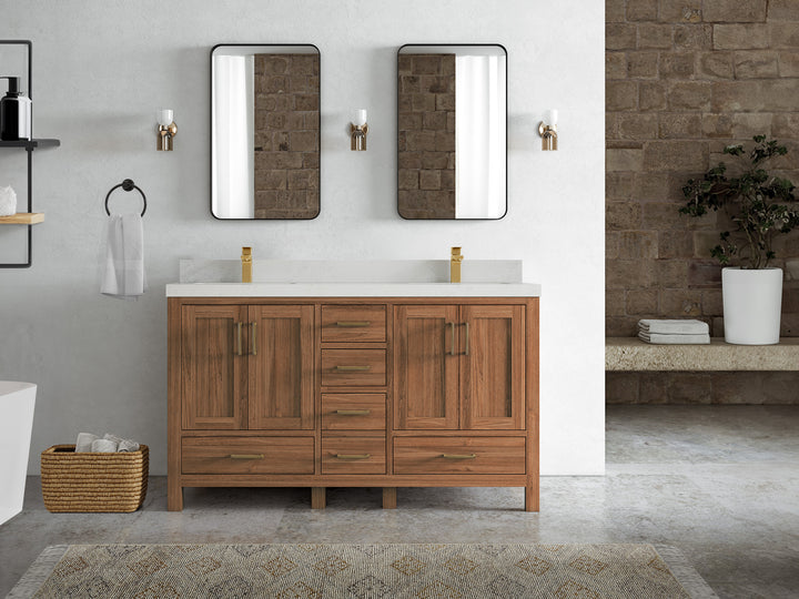 Malibu Teak Wood 60 in. W x 22 in. D Double Sink Bathroom Vanity - photo 29