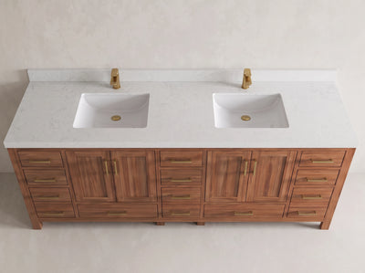 Malibu Teak Wood 96 in. W x 22 in. D Double Sink Bathroom Vanity
