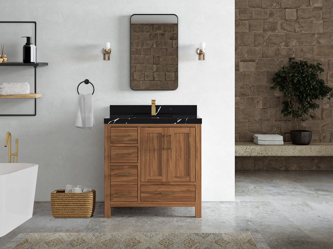 Malibu Teak Wood 36 in. W x 22 in. D Center Sink Bathroom Vanity