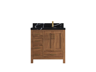 Malibu Teak Wood 36 in. W x 22 in. D Right Offset Sink Bathroom Vanity