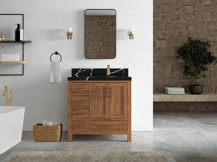 Malibu Teak Wood 36 in. W x 22 in. D Right Offset Sink Bathroom Vanity - photo 17