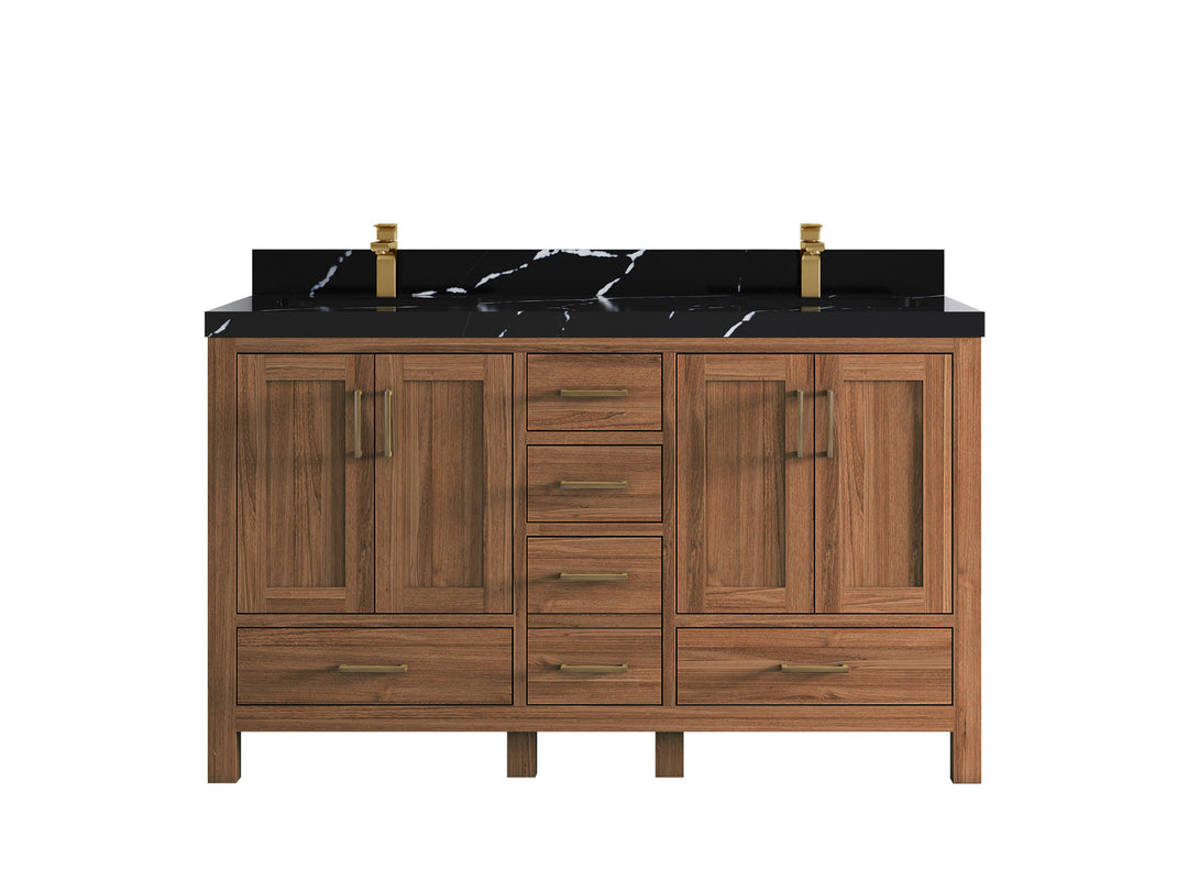 Malibu Teak Wood 60 in. W x 22 in. D Double Sink Bathroom Vanity