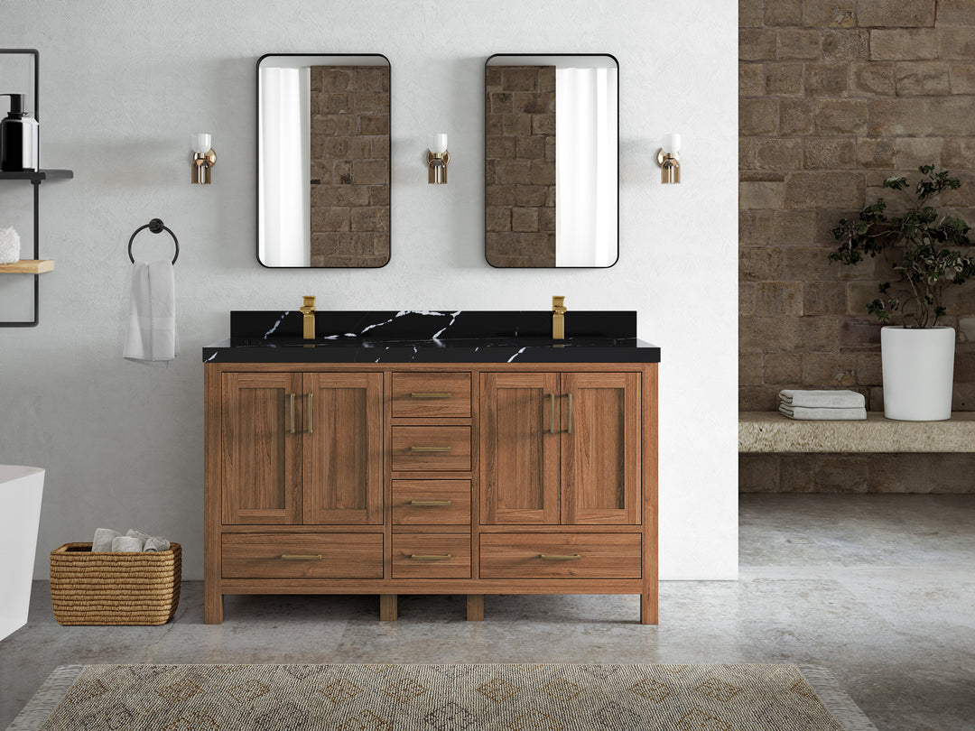 Malibu Teak Wood 60 in. W x 22 in. D Double Sink Bathroom Vanity