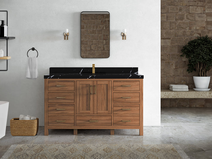 Malibu Teak Wood 60 in. W x 22 in. D Single Sink Bathroom Vanity - photo 15