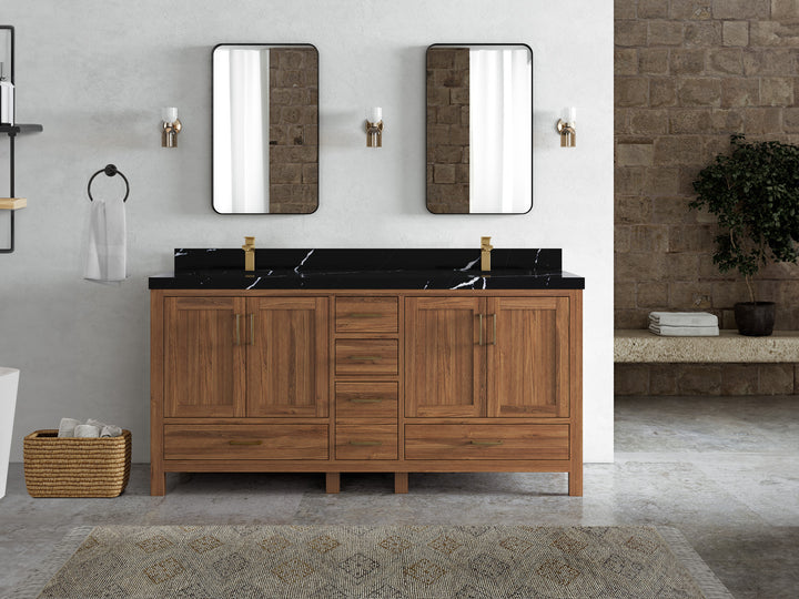 Malibu Teak Wood 72 in. W x 22 in. D Double Sink Bathroom Vanity - photo 14