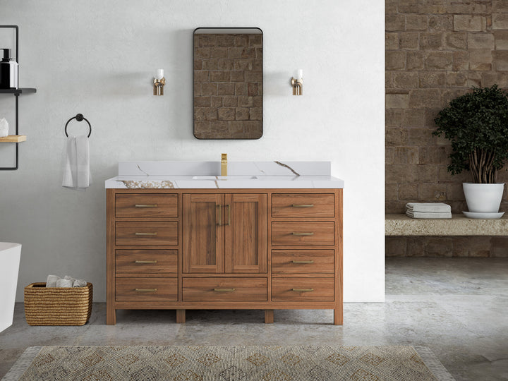 Malibu Teak Wood 60 in. W x 22 in. D Single Sink Bathroom Vanity - photo 17