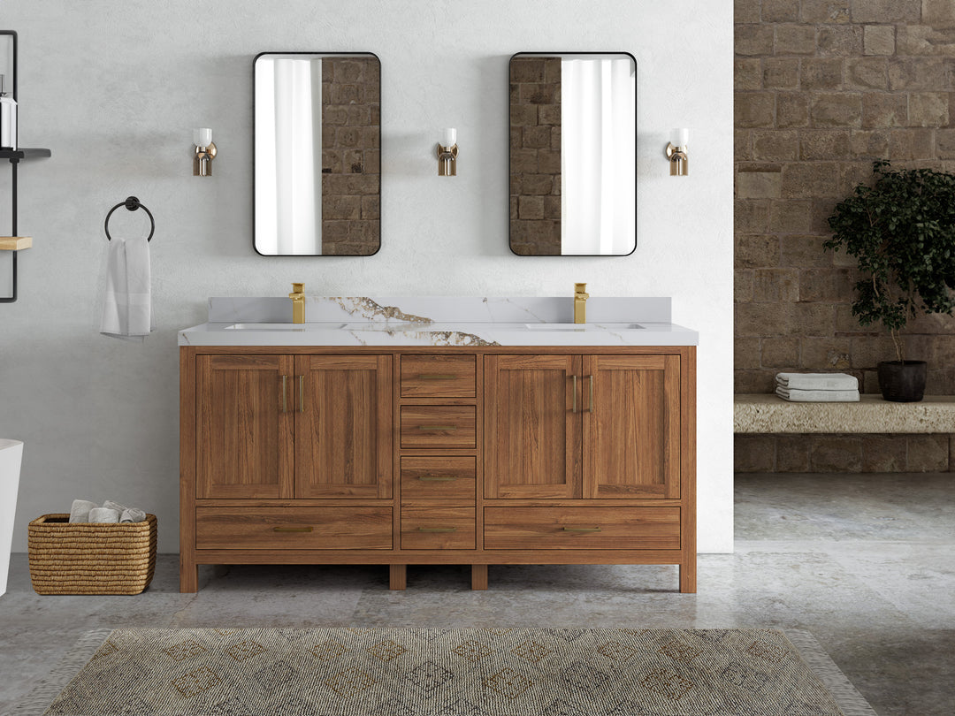 Malibu Teak Wood 72 in. W x 22 in. D Double Sink Bathroom Vanity