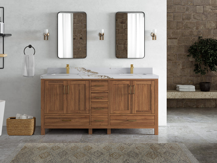 Malibu Teak Wood 72 in. W x 22 in. D Double Sink Bathroom Vanity - photo 16