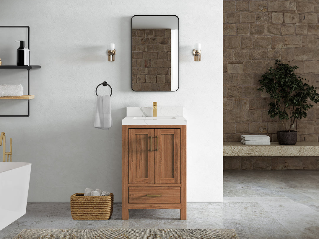 Malibu Teak Wood 24 in. W x 22 in. D Single Sink Bathroom Vanity