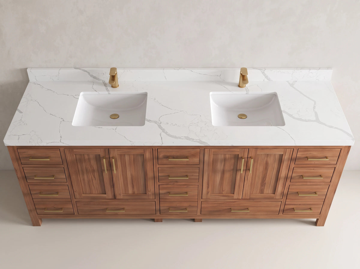 Malibu Teak Wood 96 in. W x 22 in. D Double Sink Bathroom Vanity