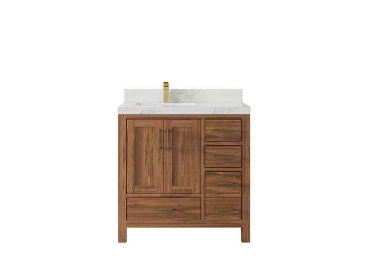 Malibu Teak Wood 36 in. W x 22 in. D Left Offset Sink Bathroom Vanity - photo 22