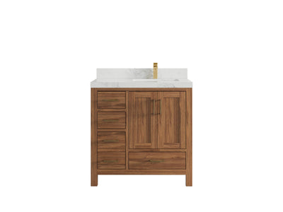 Malibu Teak Wood 36 in. W x 22 in. D Right Offset Sink Bathroom Vanity