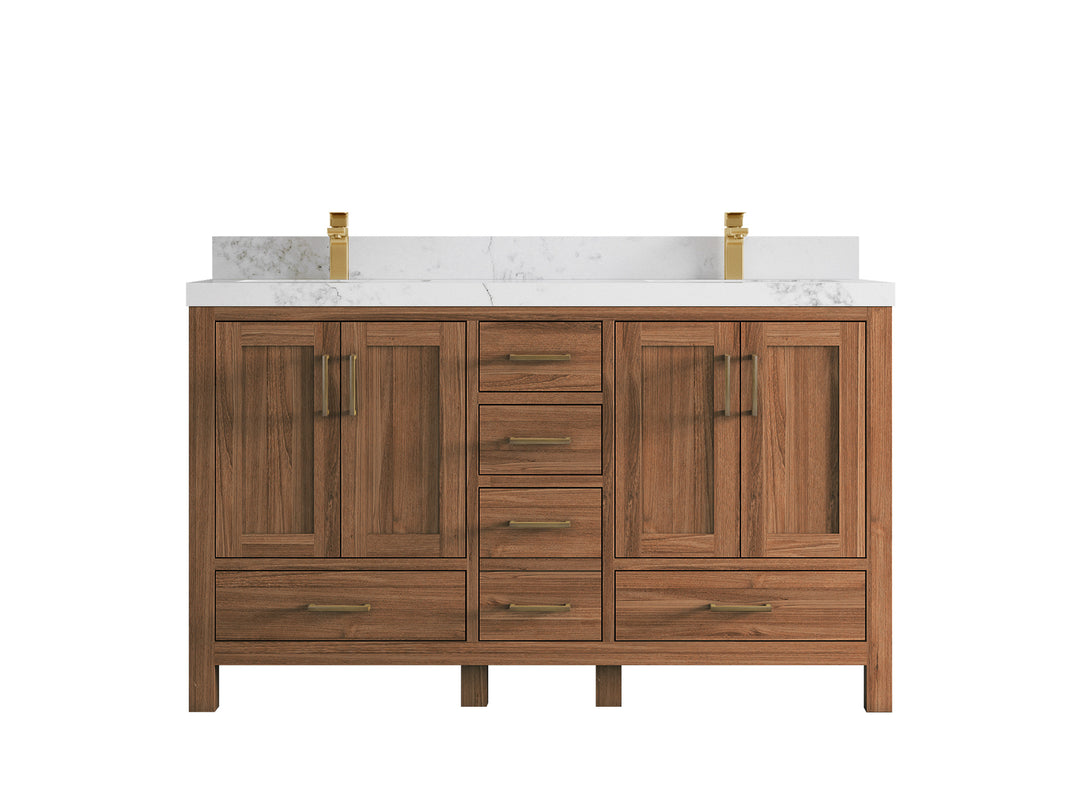 Malibu Teak Wood 60 in. W x 22 in. D Double Sink Bathroom Vanity