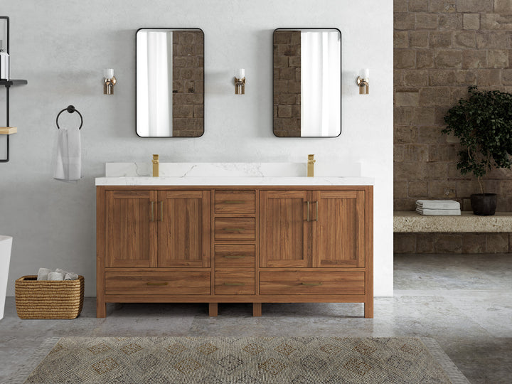 Malibu Teak Wood 72 in. W x 22 in. D Double Sink Bathroom Vanity - photo 20