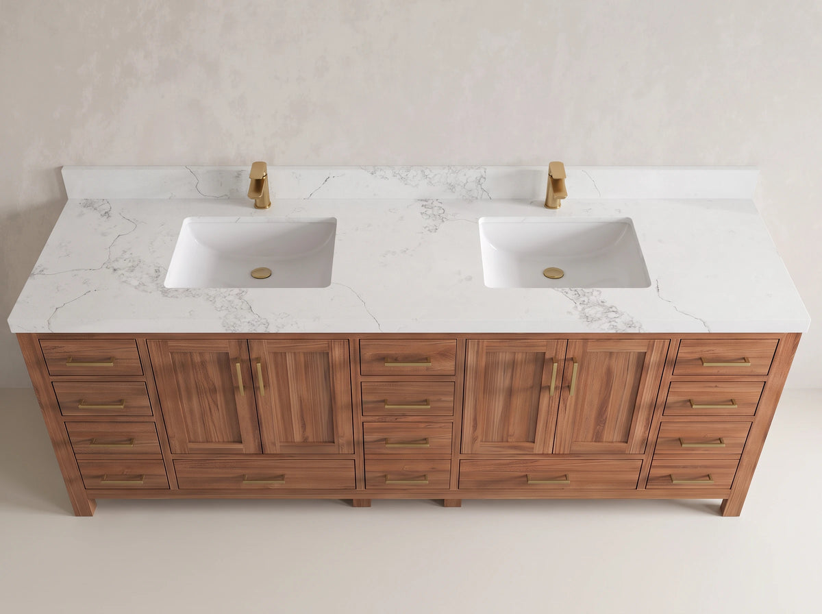 Malibu Teak Wood 96 in. W x 22 in. D Double Sink Bathroom Vanity