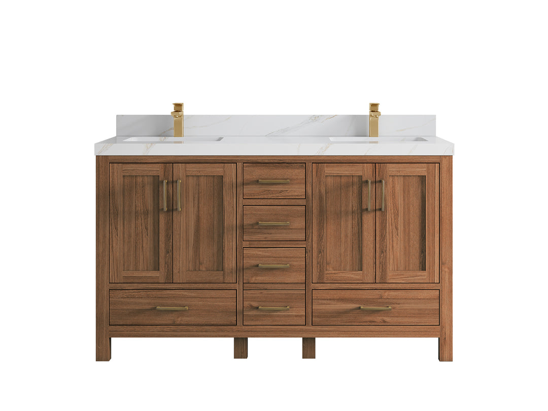 Malibu Teak Wood 60 in. W x 22 in. D Double Sink Bathroom Vanity