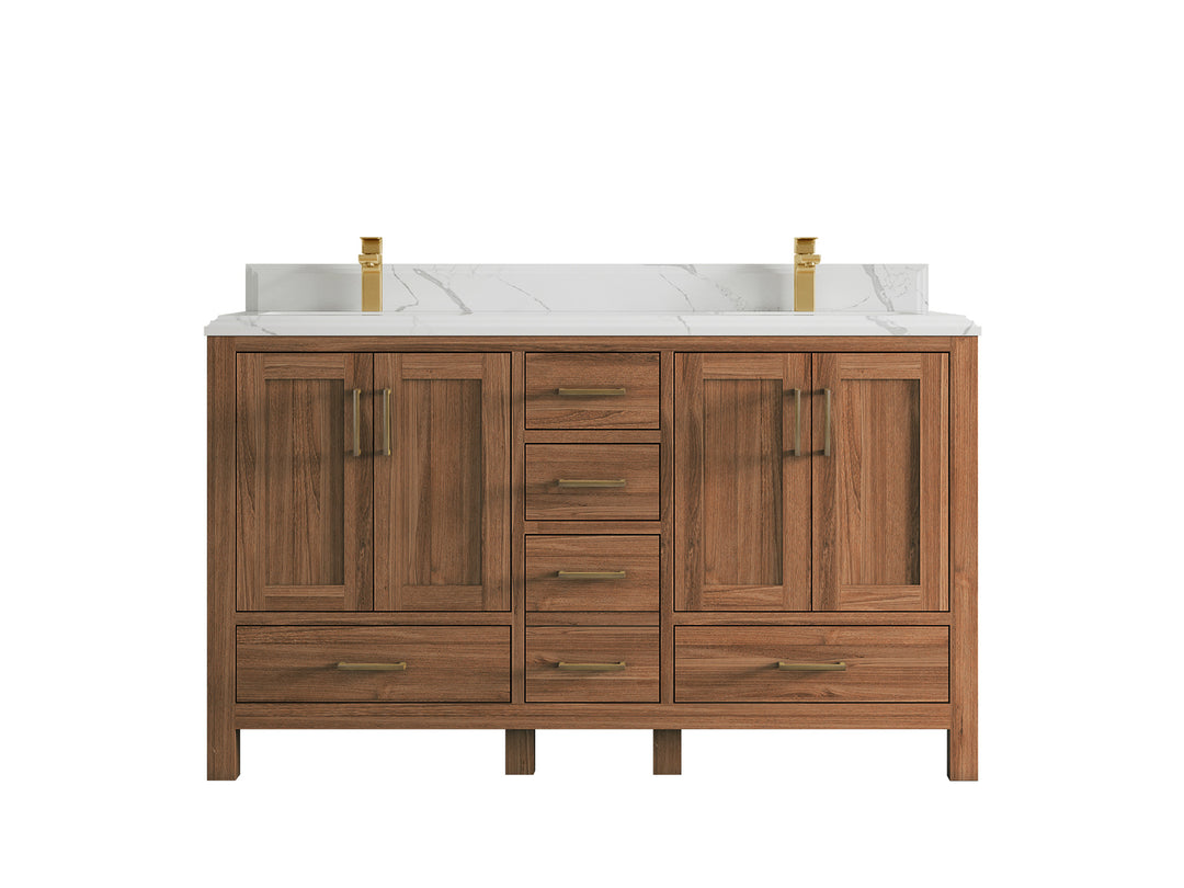Malibu Teak Wood 60 in. W x 22 in. D Double Sink Bathroom Vanity