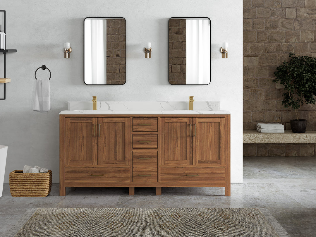 Malibu Teak Wood 72 in. W x 22 in. D Double Sink Bathroom Vanity