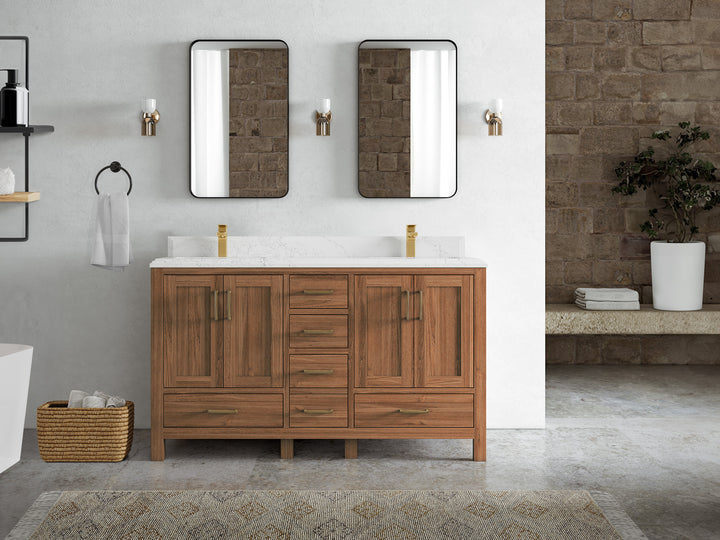 Malibu Teak Wood 60 in. W x 22 in. D Double Sink Bathroom Vanity - photo 33