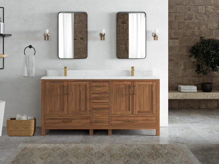 Malibu Teak Wood 72 in. W x 22 in. D Double Sink Bathroom Vanity - photo 32