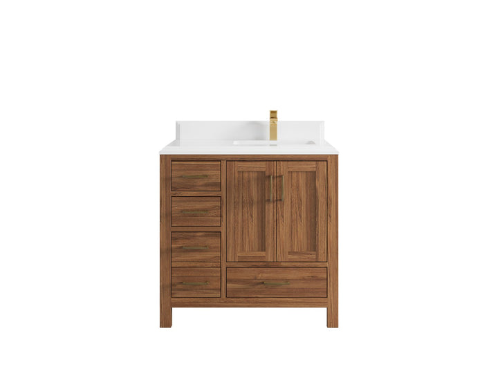 Malibu Teak Wood 36 in. W x 22 in. D Right Offset Sink Bathroom Vanity - photo 34