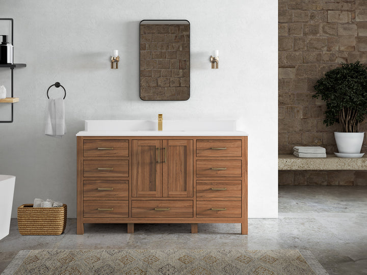 Malibu Teak Wood 60 in. W x 22 in. D Single Sink Bathroom Vanity - photo 33