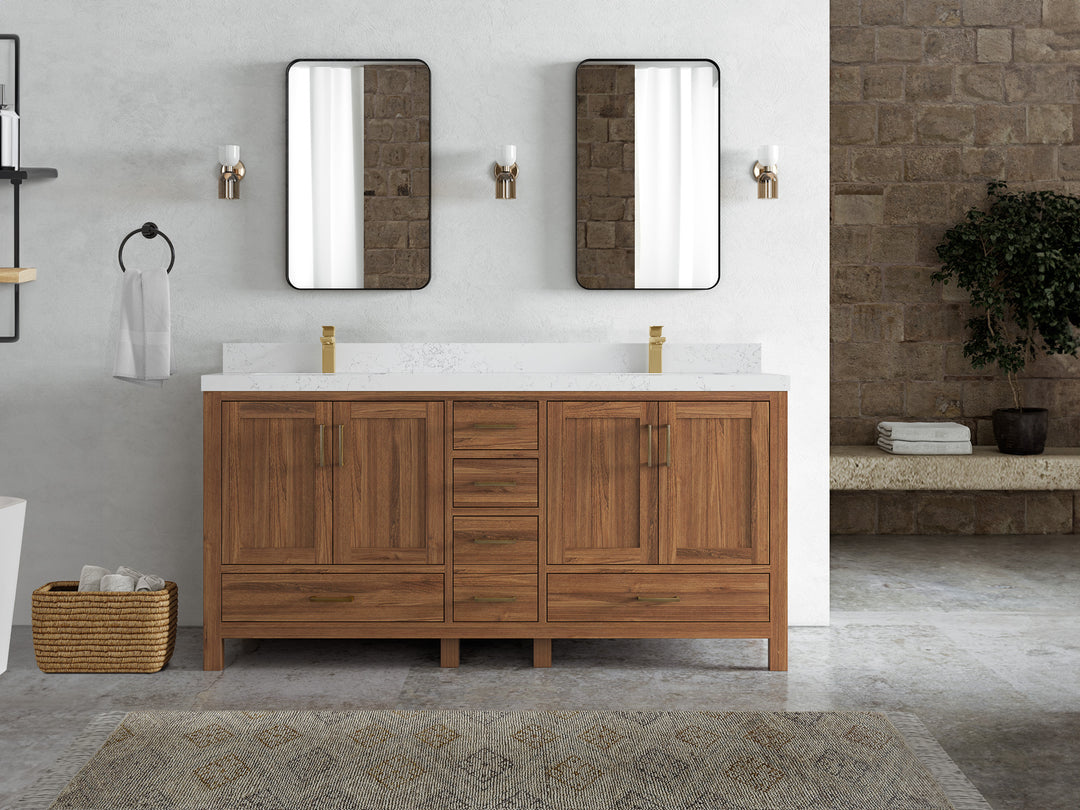 Malibu Teak Wood 72 in. W x 22 in. D Double Sink Bathroom Vanity