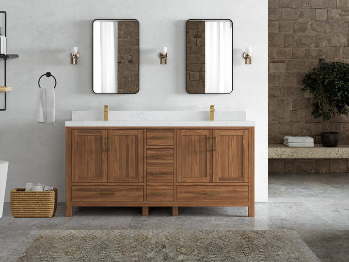 Malibu Teak Wood 72 in. W x 22 in. D Double Sink Bathroom Vanity - photo 34