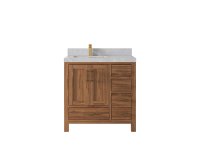 Malibu Teak Wood 36 in. W x 22 in. D Left Offset Sink Bathroom Vanity