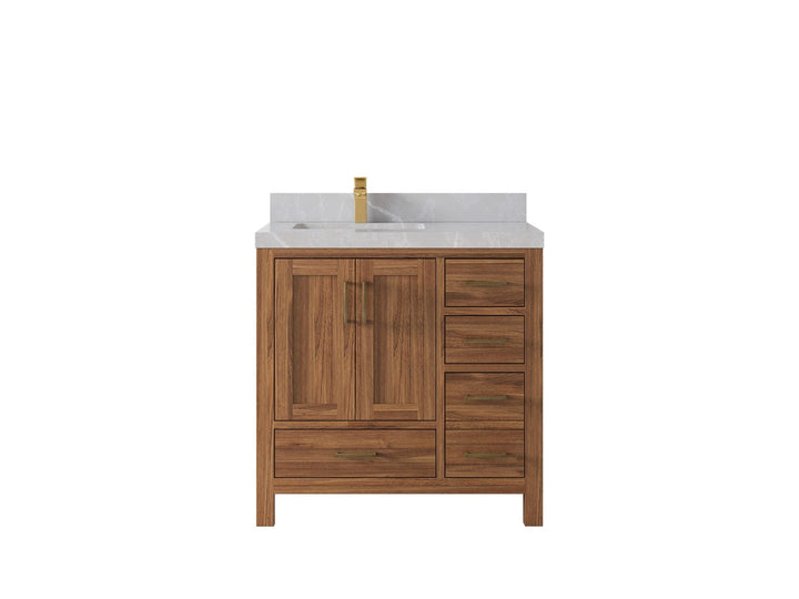 Malibu Teak Wood 36 in. W x 22 in. D Left Offset Sink Bathroom Vanity - photo 38