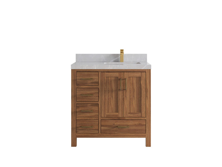 Malibu Teak Wood 36 in. W x 22 in. D Right Offset Sink Bathroom Vanity - photo 38