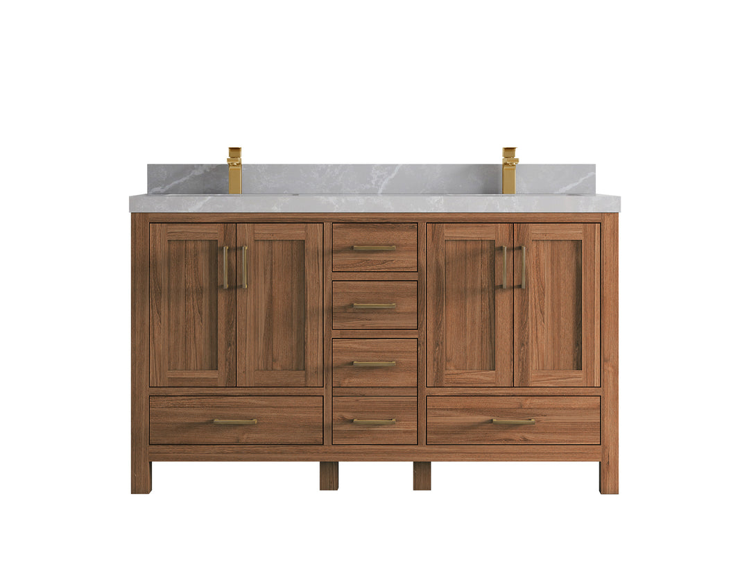 Malibu Teak Wood 60 in. W x 22 in. D Double Sink Bathroom Vanity