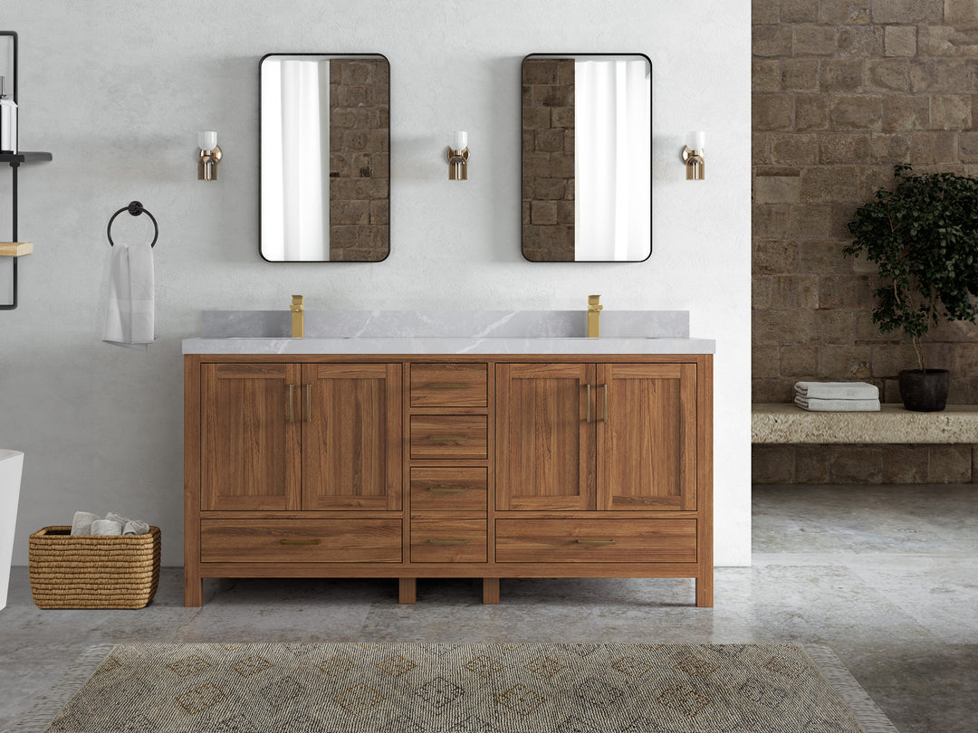 Malibu Teak Wood 72 in. W x 22 in. D Double Sink Bathroom Vanity