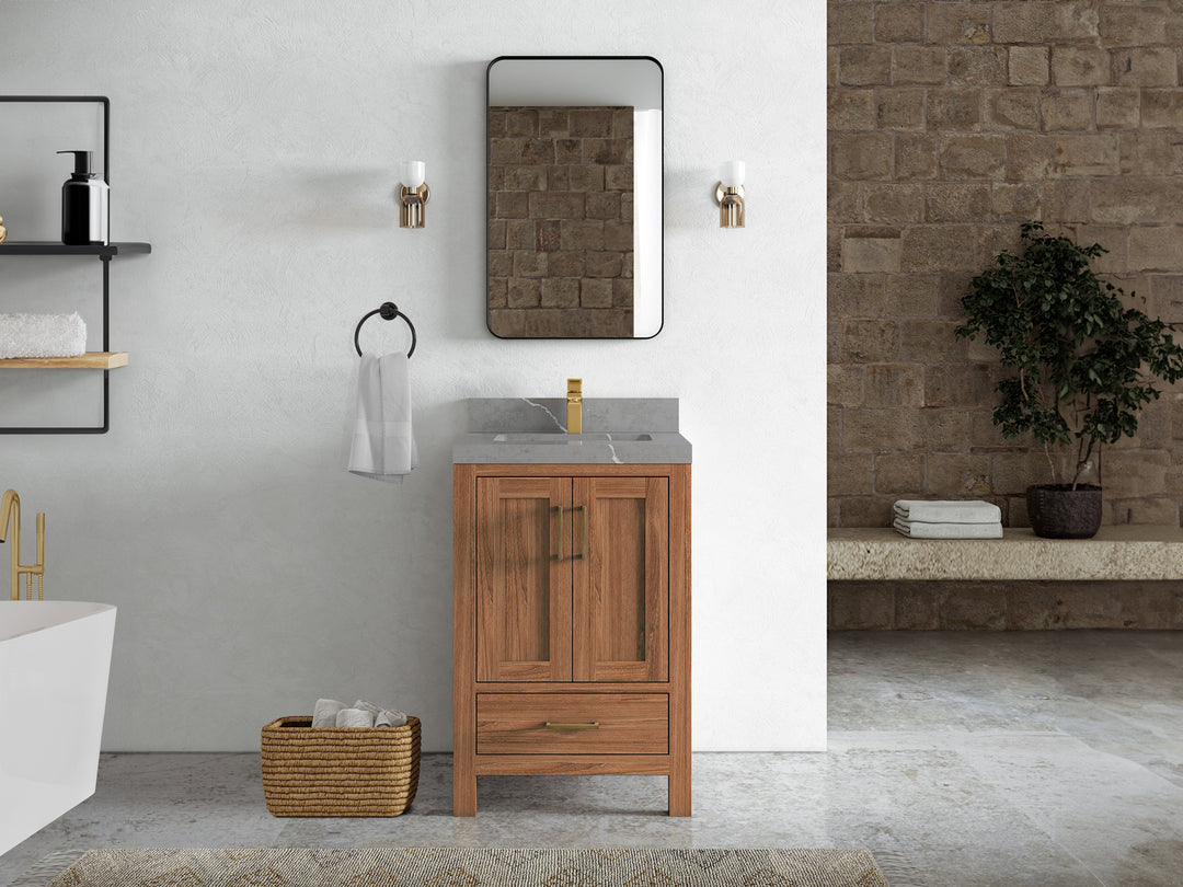 Malibu Teak Wood 24 in. W x 22 in. D Single Sink Bathroom Vanity