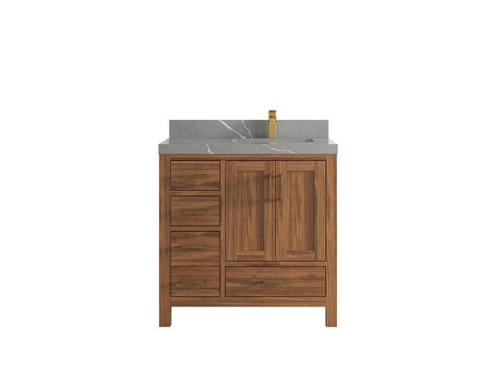 Malibu Teak Wood 36 in. W x 22 in. D Right Offset Sink Bathroom Vanity - photo 40