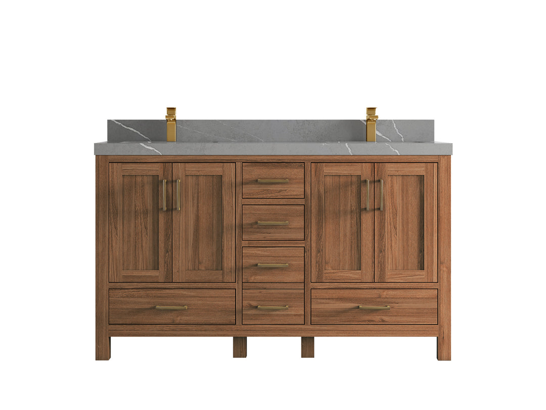 Malibu Teak Wood 60 in. W x 22 in. D Double Sink Bathroom Vanity