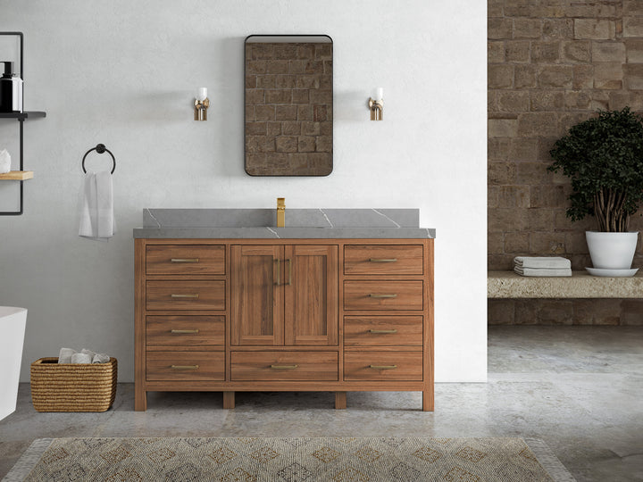 Malibu Teak Wood 60 in. W x 22 in. D Single Sink Bathroom Vanity - photo 39
