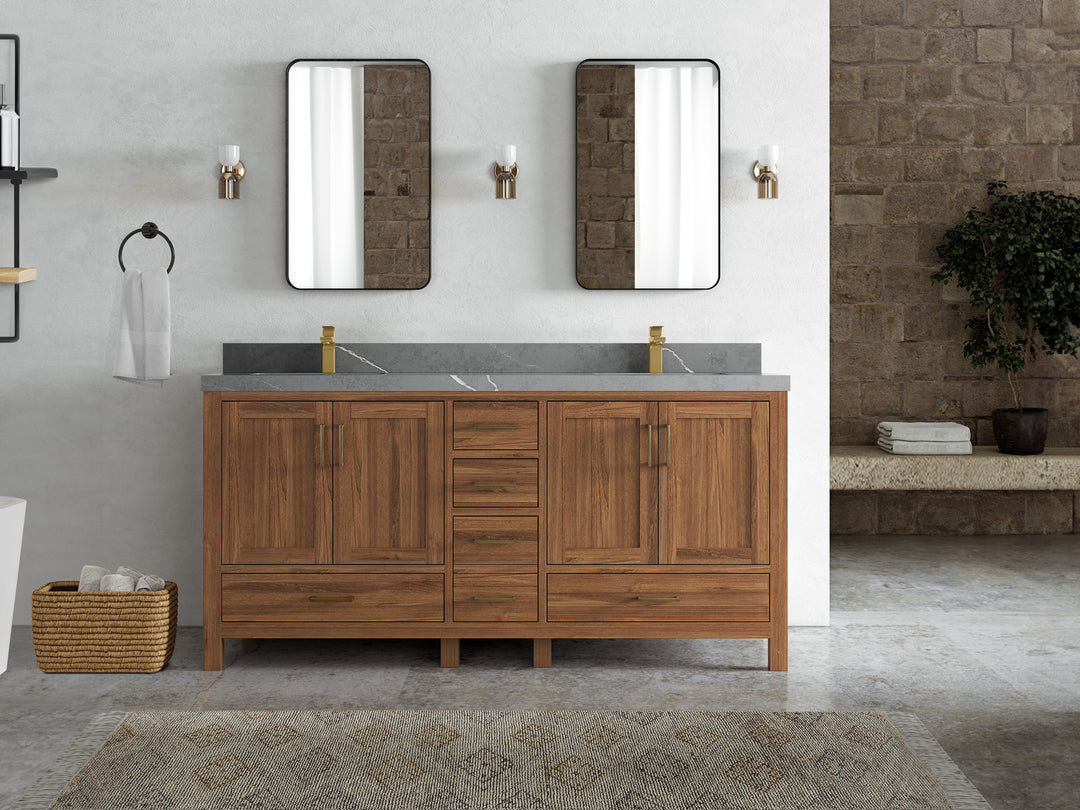 Malibu Teak Wood 72 in. W x 22 in. D Double Sink Bathroom Vanity