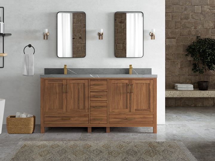 Malibu Teak Wood 72 in. W x 22 in. D Double Sink Bathroom Vanity - photo 38
