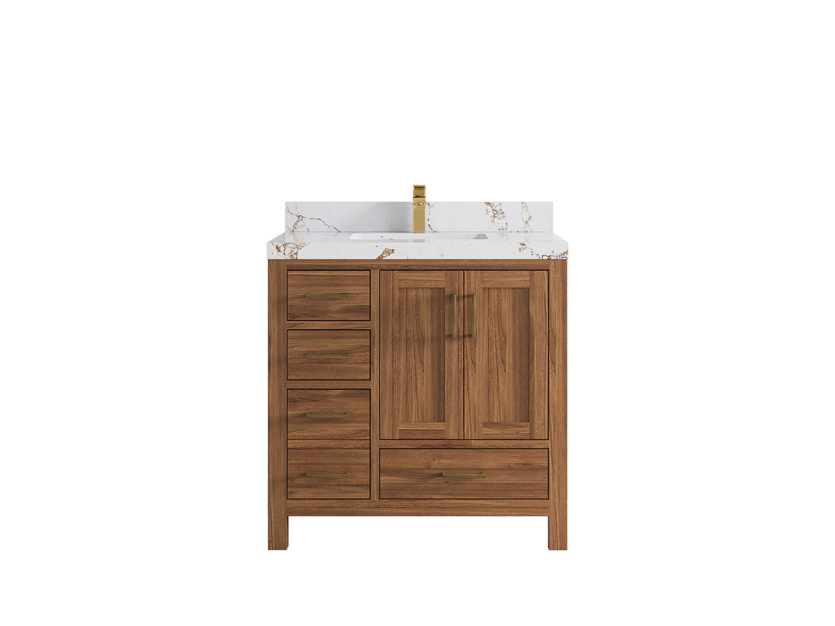 Malibu Teak Wood 36 in. W x 22 in. D Center Sink Bathroom Vanity