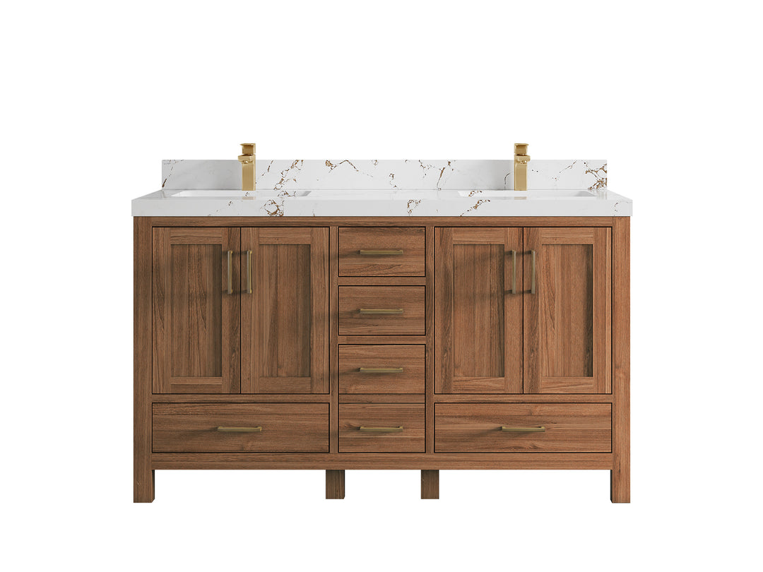 Malibu Teak Wood 60 in. W x 22 in. D Double Sink Bathroom Vanity