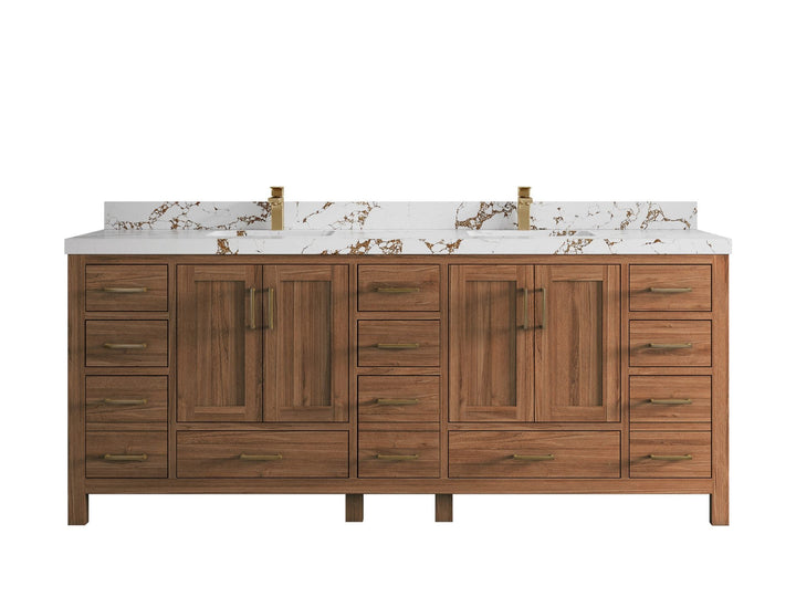 Malibu Teak Wood 84 in. W x 22 in. D Double Sink Bathroom Vanity - photo 39