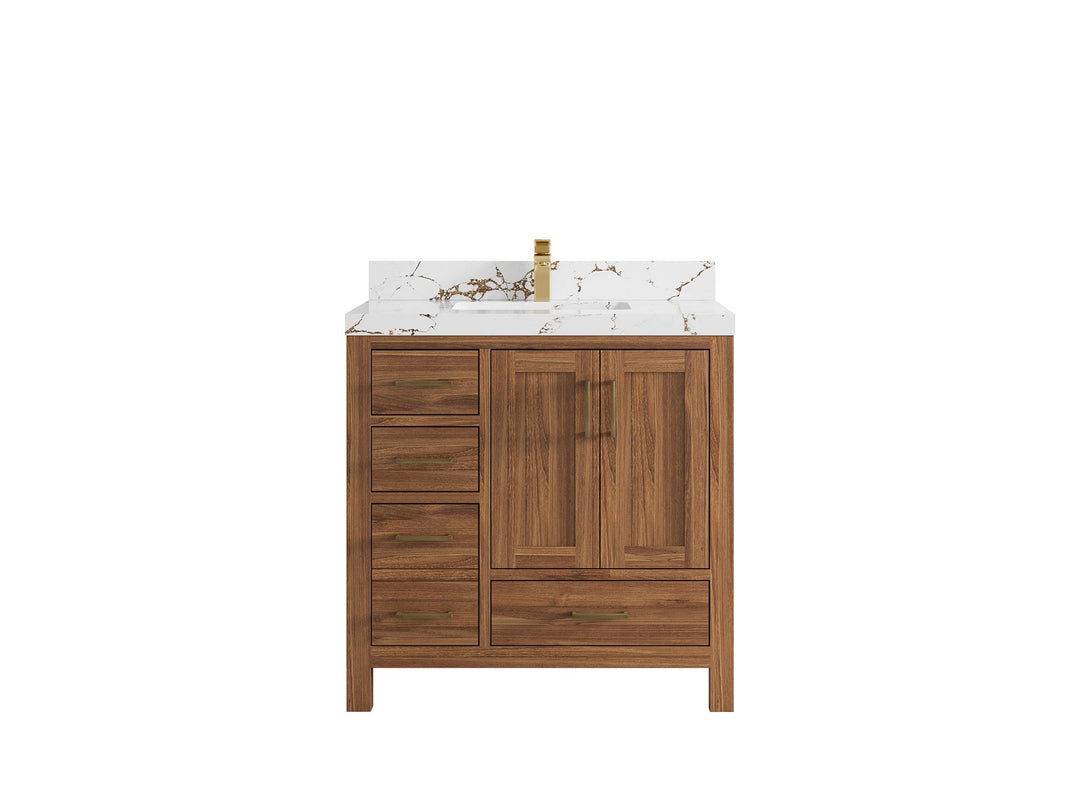 Malibu Teak Wood 36 in. W x 22 in. D Center Sink Bathroom Vanity