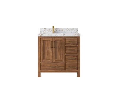 Malibu Teak Wood 36 in. W x 22 in. D Left Offset Sink Bathroom Vanity