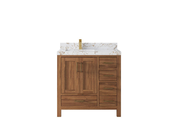 Malibu Teak Wood 36 in. W x 22 in. D Left Offset Sink Bathroom Vanity - photo 44