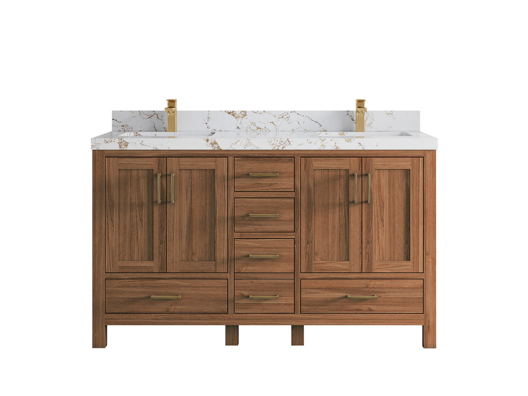 Malibu Teak Wood 60 in. W x 22 in. D Double Sink Bathroom Vanity