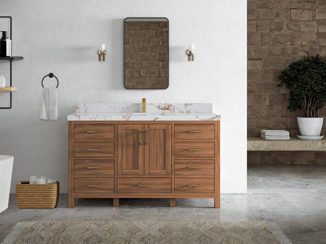 Malibu Teak Wood 60 in. W x 22 in. D Single Sink Bathroom Vanity