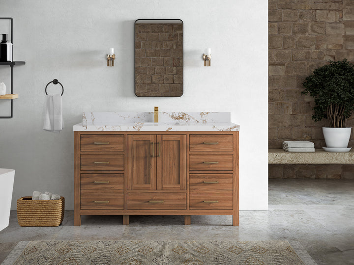 Malibu Teak Wood 60 in. W x 22 in. D Single Sink Bathroom Vanity - photo 43