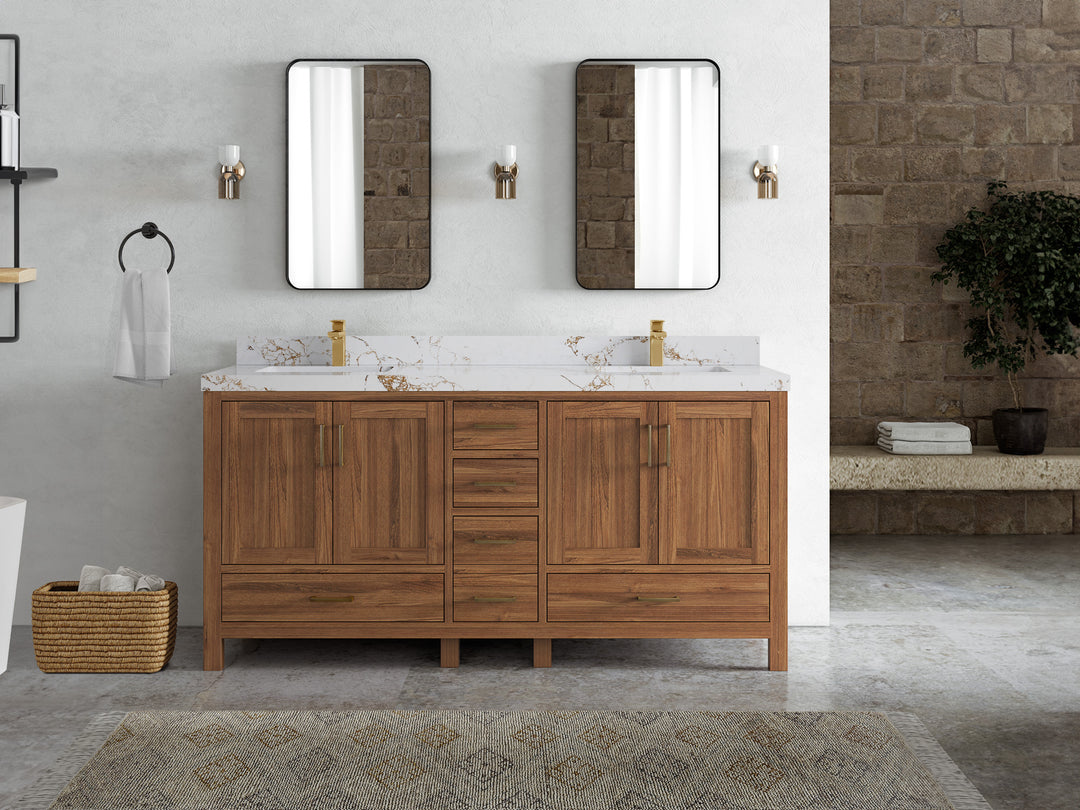 Malibu Teak Wood 72 in. W x 22 in. D Double Sink Bathroom Vanity